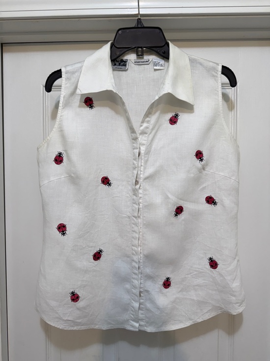 Tops - Richard Malcolm Irish Linen Ladybug Embroidered Button Top White Size L